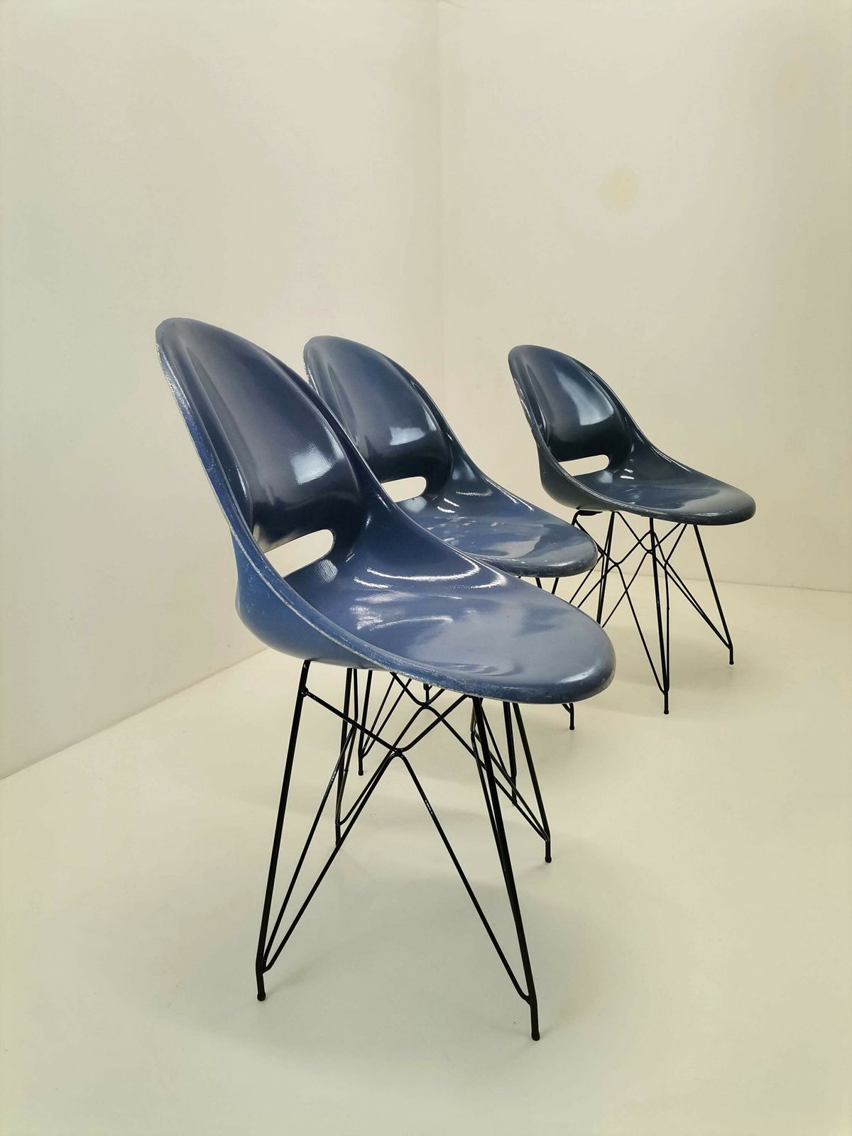 1of 3 Fiberglass Chair Designed By Miroslav Navrátil For Vertex, 1960s / Storm Blue Dining Chair photo for sale