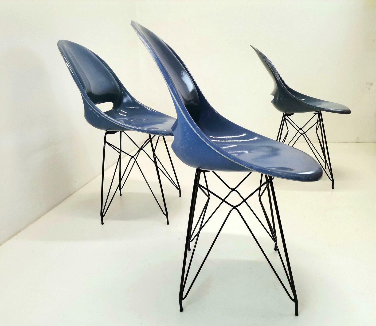 1of 3 Fiberglass Chair Designed By Miroslav Navrátil For Vertex, 1960s / Storm Blue Dining Chair photo vinterior