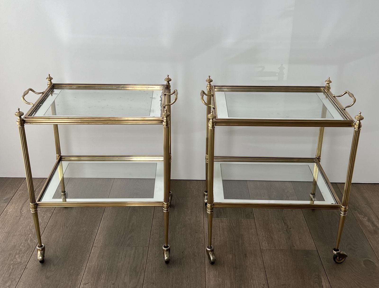 Rare Pair Of End Tables Forming Rolling Tables With Removable Top Trays From Maison Jansen