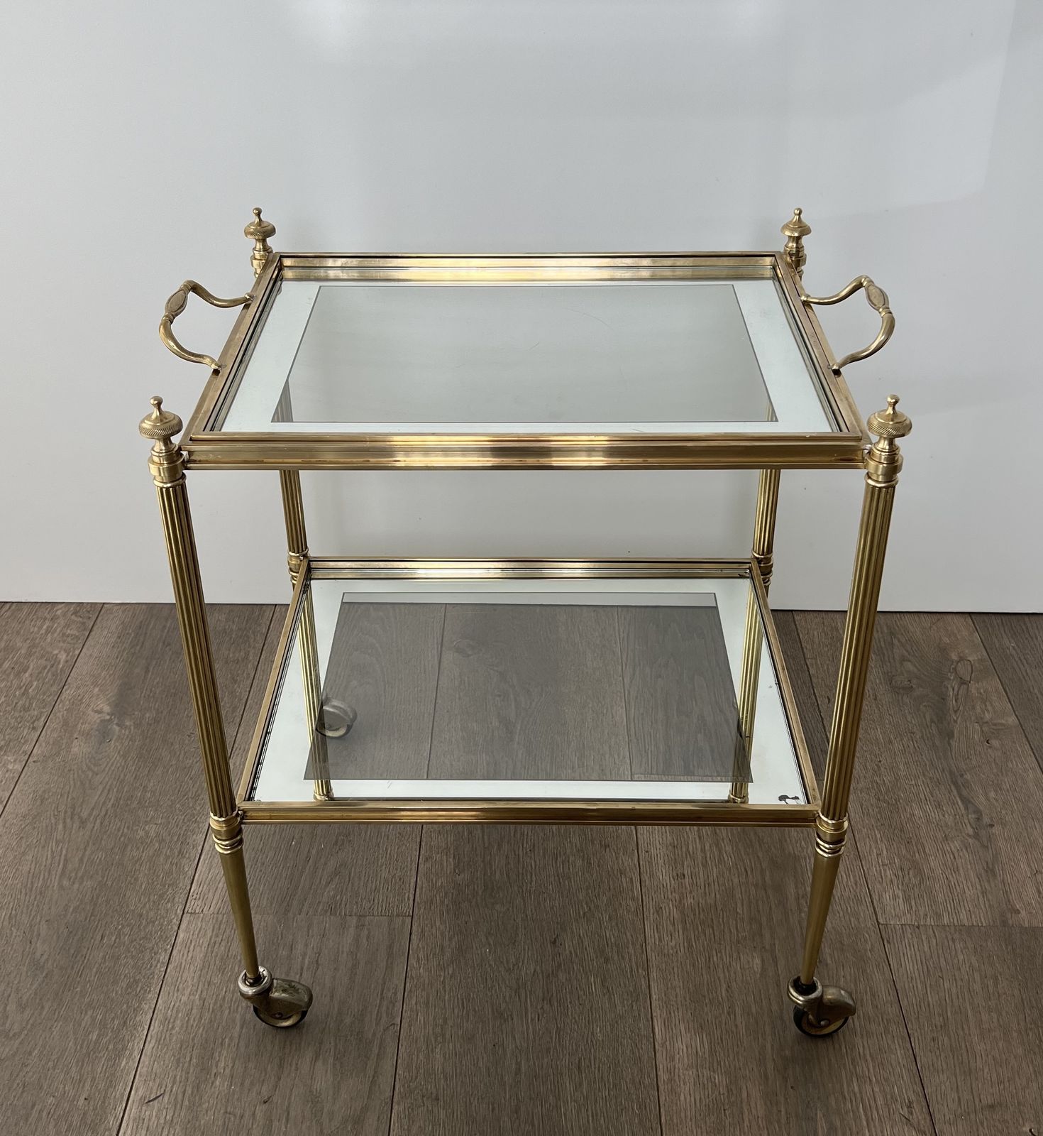 Rare Pair Of End Tables Forming Rolling Tables With Removable Top Trays From Maison Jansen photo 4500.0