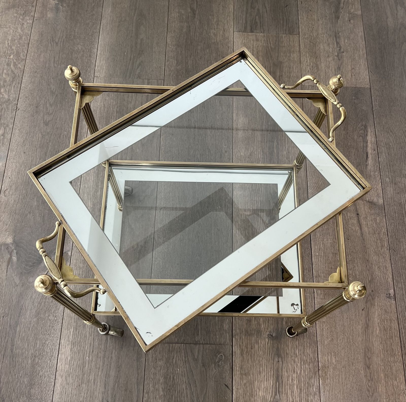Rare Pair Of End Tables Forming Rolling Tables With Removable Top Trays From Maison Jansen photo vintage