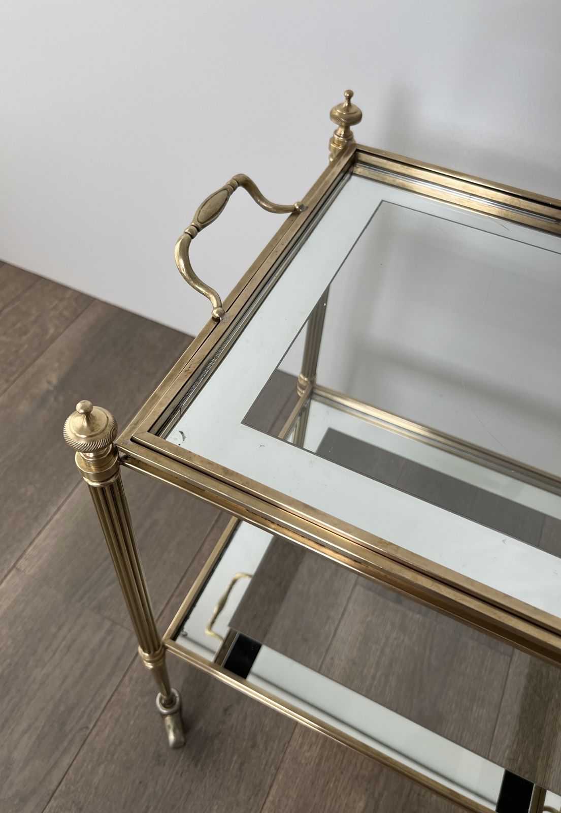 photo furniture Rare Pair Of End Tables Forming Rolling Tables With Removable Top Trays From Maison Jansen