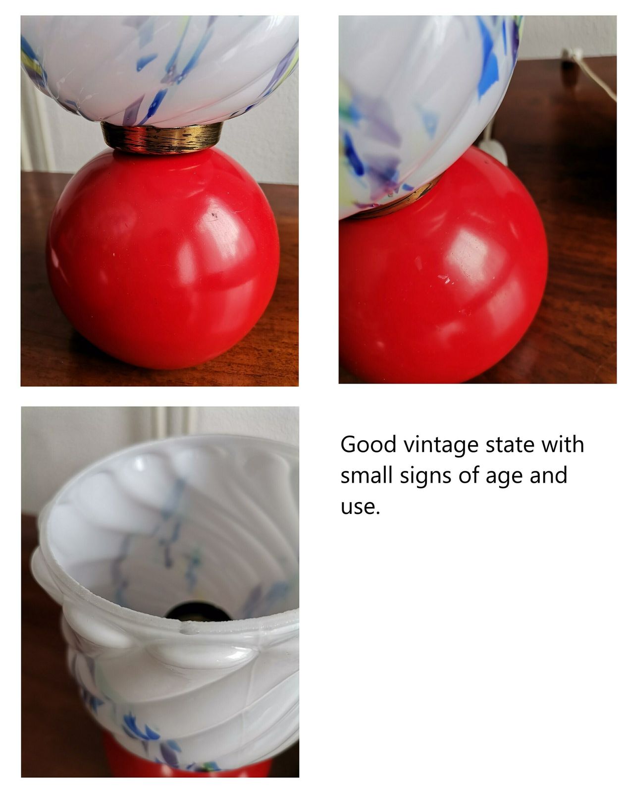 photo furniture Pair Of Vintage Painted Bedside Lamps / Glass & Metal Table Lamp With Round Base / 60s 70s Yugoslavia / Mid Century Modern Lights