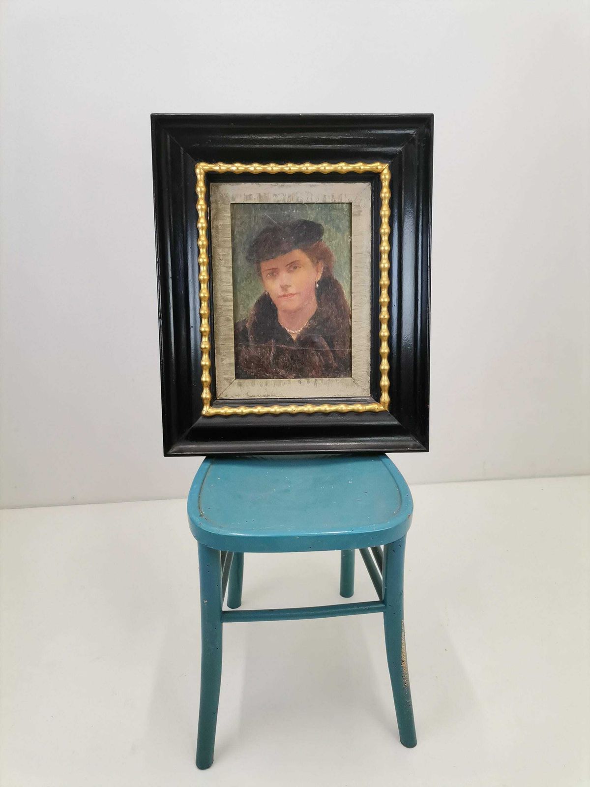 Lady With Hat, Oil Painting With Gold Leaf Frame / 20th Century Decor / Framed Vintage Painting photo furniture