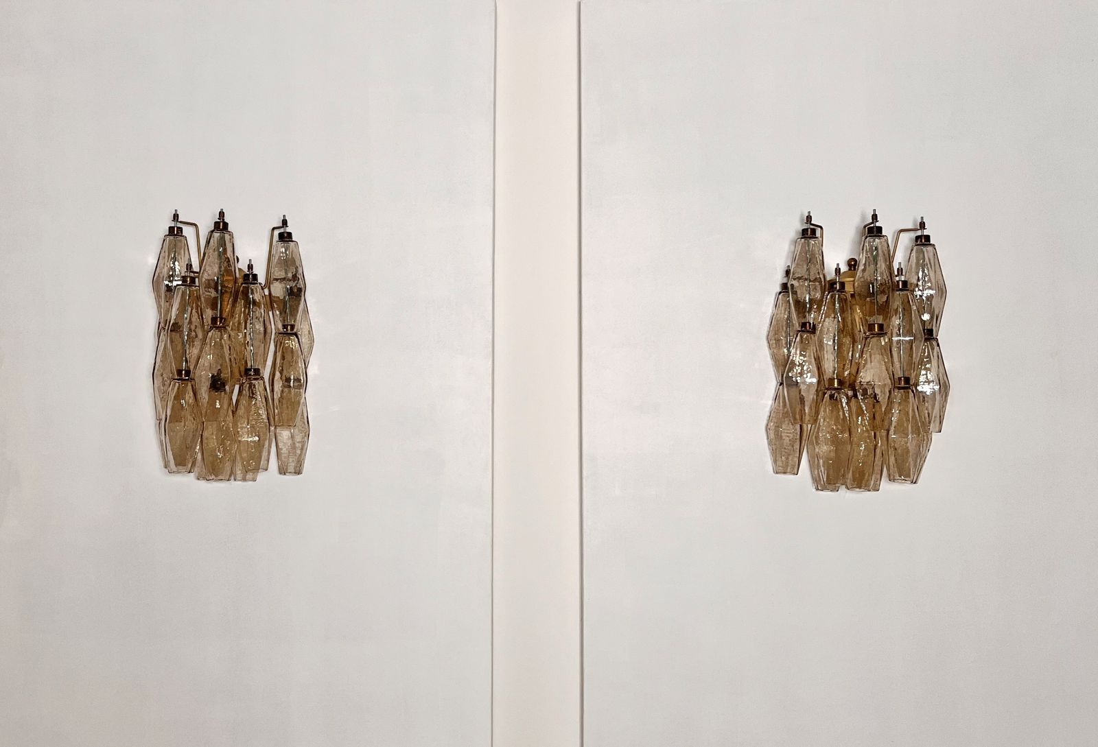 Vintage Murano Italian Poliedri Smoked Glass Wall Sconces