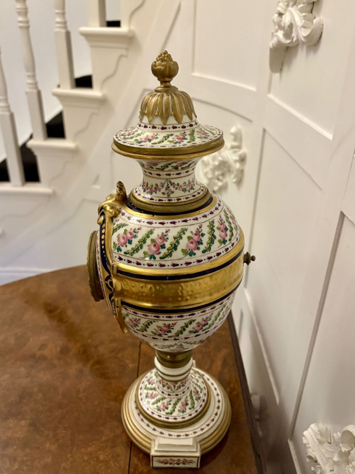 Outstanding Quality Large French Antique 19th Century Hand Painted Porcelain Urn Shaped Mantle Clock photo Home Decor