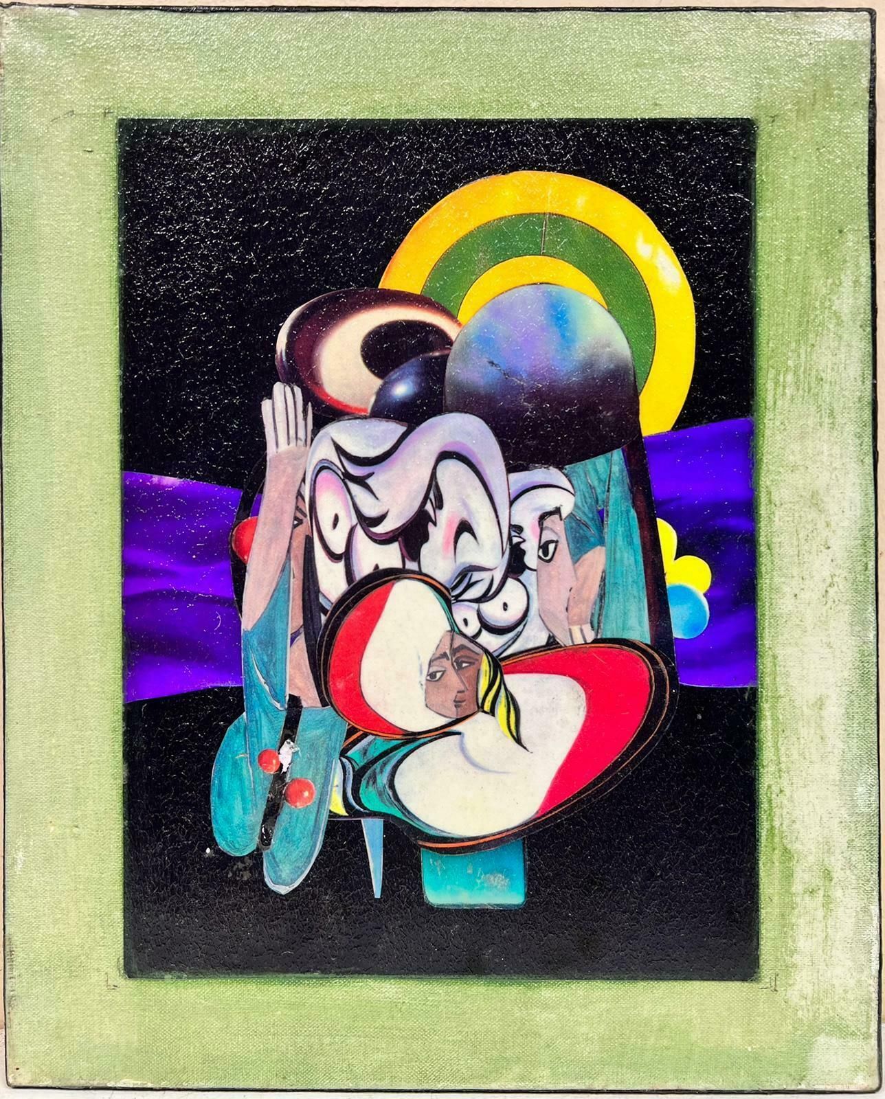 French School20th Century French Abstract Collage Mixed Media Painting Abstract Portrait