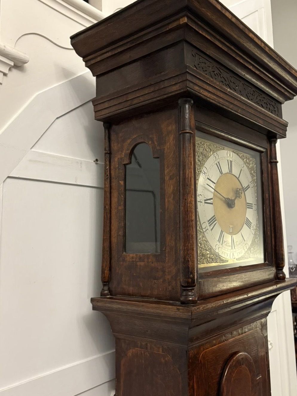 Outstanding Quality Antique 18th Century Oak And Burr Oak Brass Face Longcase Clock photo Home Decor