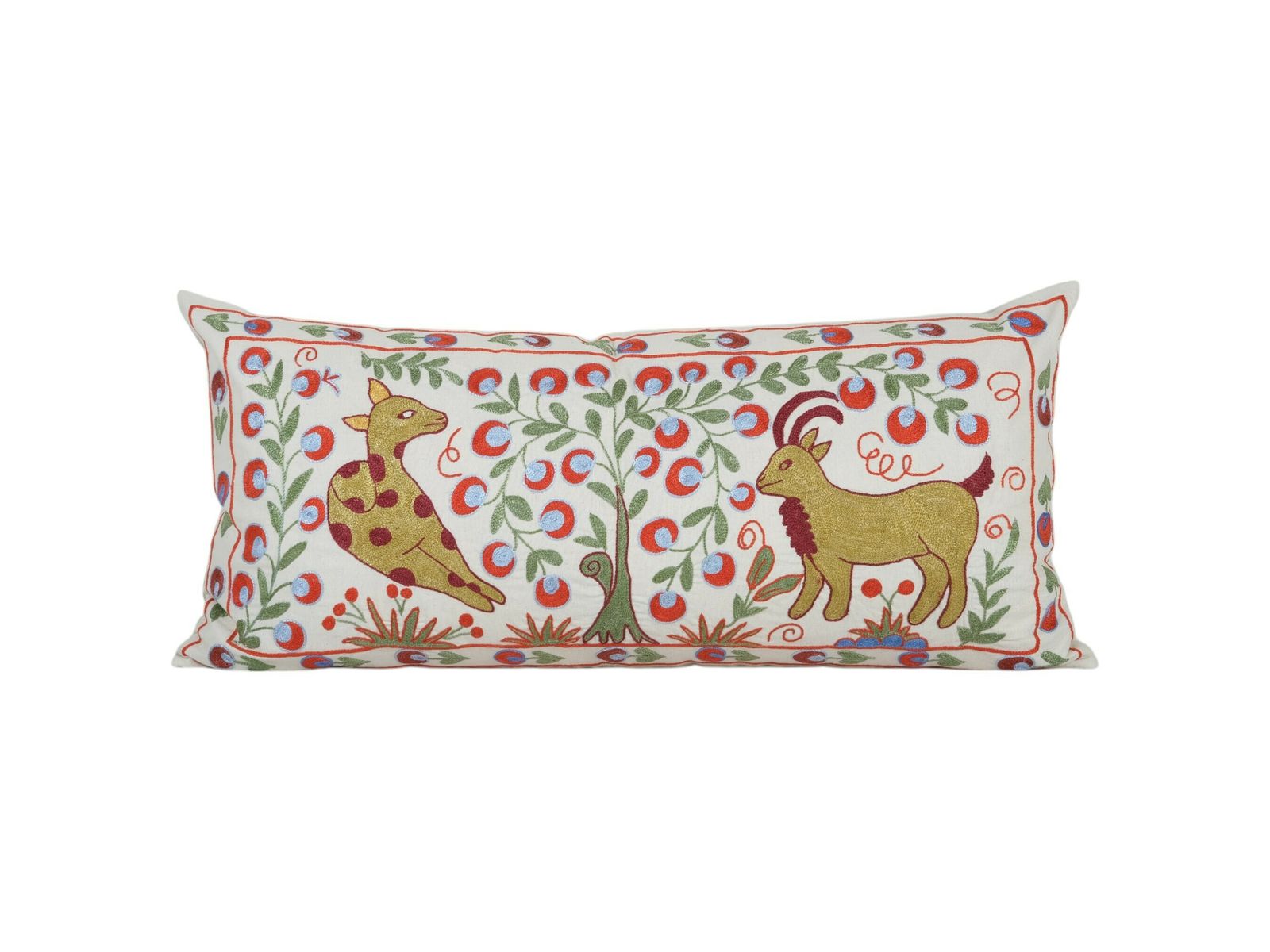 Tashkent Deer Floral Suzani Bedding Pillow Case Made From A 19th Century Suzani   Abstract Uzbek Pictorial Lumbar Cushion Cover