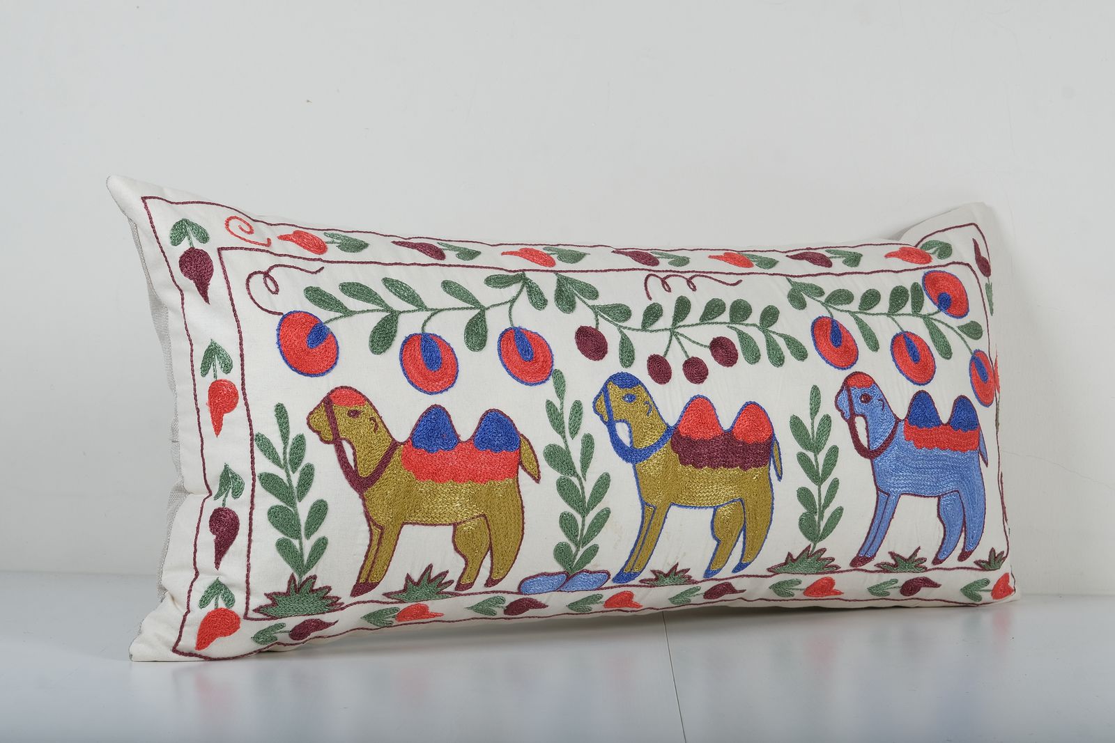 Tashkent Suzani Animal Bedding Pillow Case Made From A 19th Century Suzani   Lumbar Camel Cushion Cover photo for sale