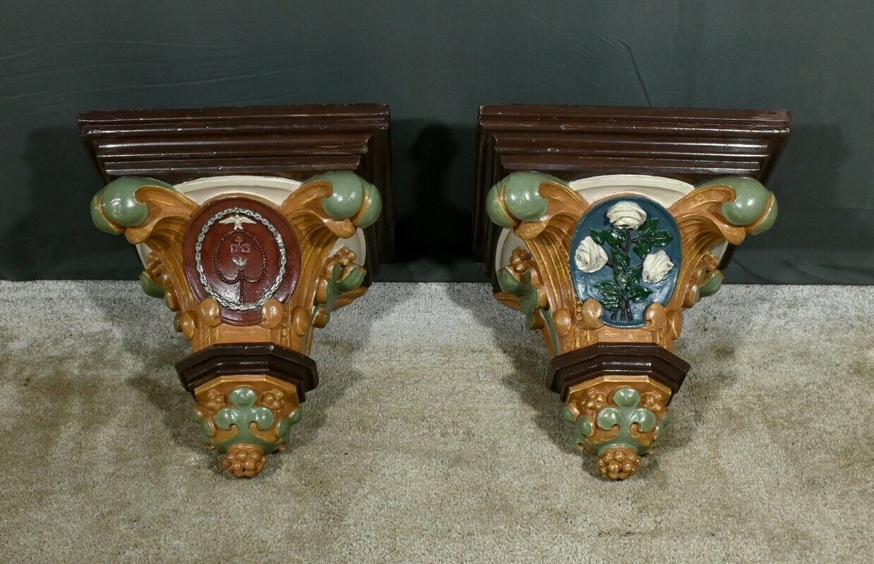 Pair Of Plaster Wall Consoles, Baroque Style – Late 19th Century photo furniture