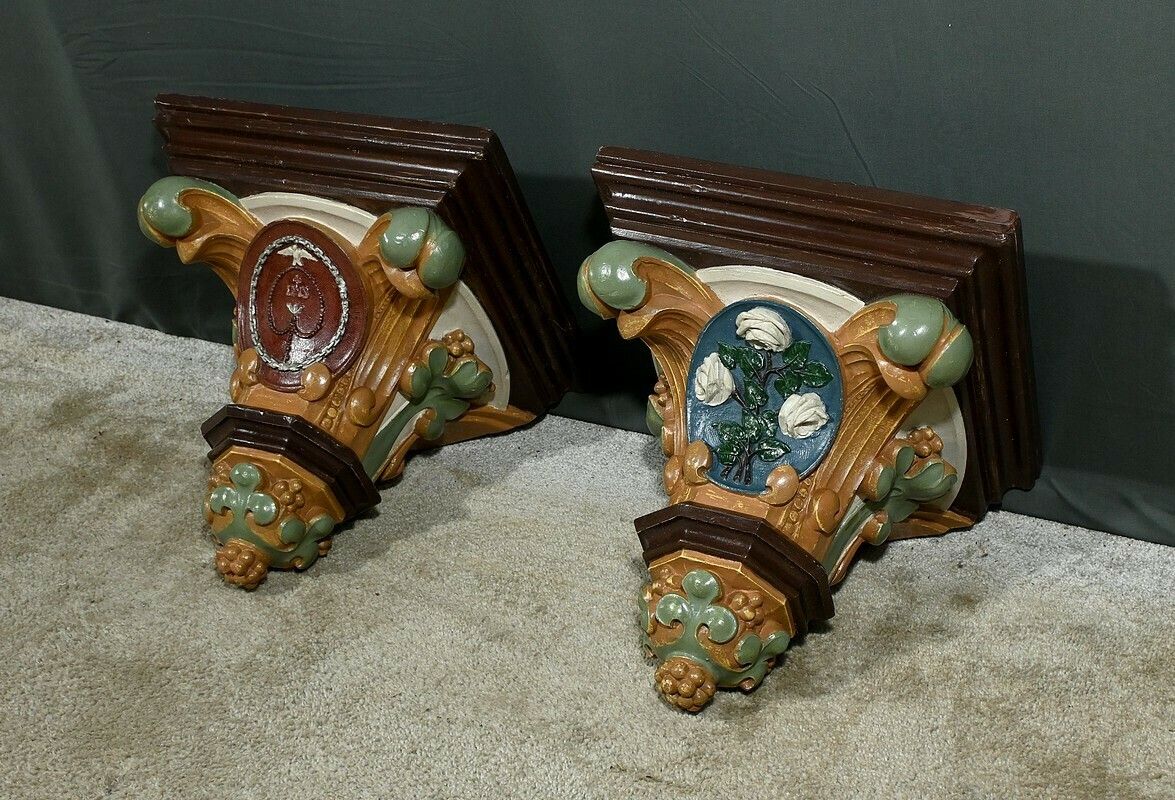 Pair Of Plaster Wall Consoles, Baroque Style – Late 19th Century photo for sale