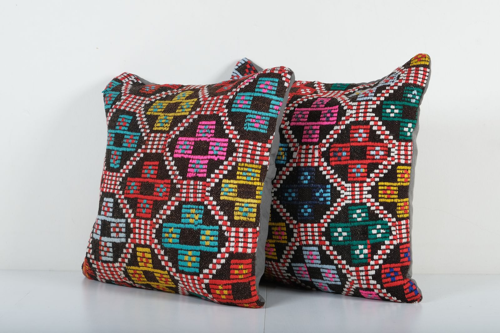 Handmade Turkish Kilim  Cover, Set Of Two Kilim Pillow Cases Fashioned From A Late 19th Century photo for sale