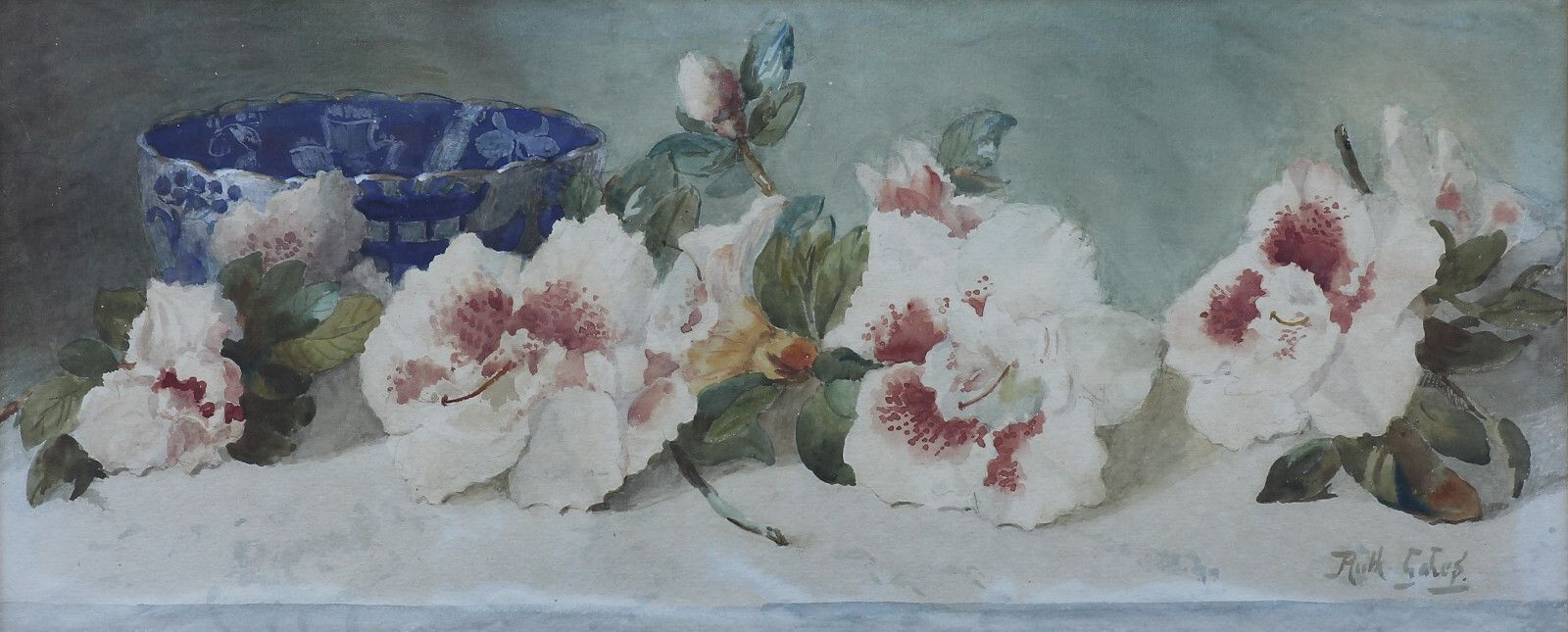 Watercolour By Ruth Gates. Subject Is Still Life, A Bowl With Flowers. photo furniture