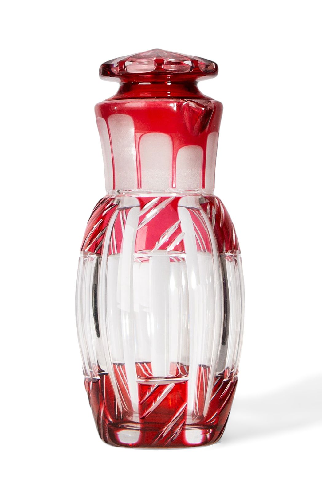 1930s Art Déco Crystal Cocktail Shaker/Bottle And Lid In Ruby Red Overlay Glass, France