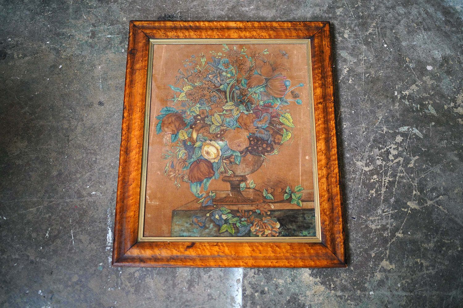 A Mid 19thc Victorian Period Floral Still Life Velvet Painting C.1850 photo furniture