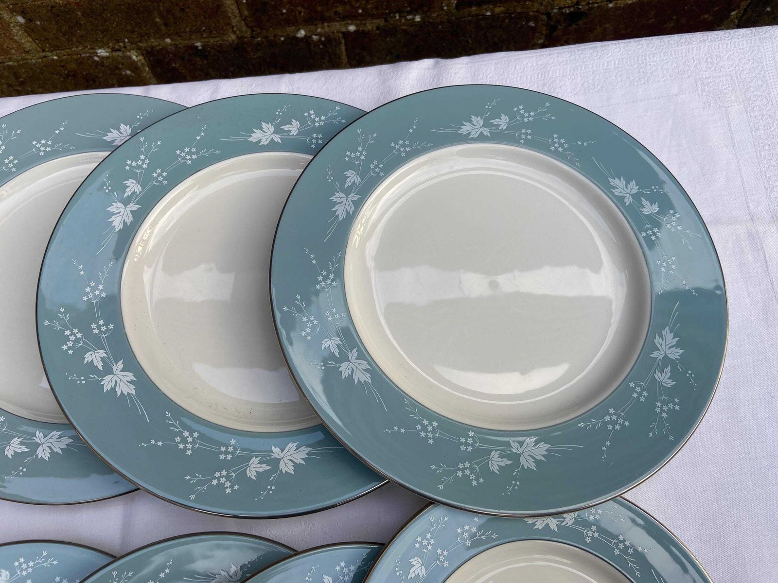 Six Place Vintage Dinner Service Reflection Mid Century Royal Doulton   37 Pieces   Vgc   Blue Grey Floral Pattern With White photo for sale