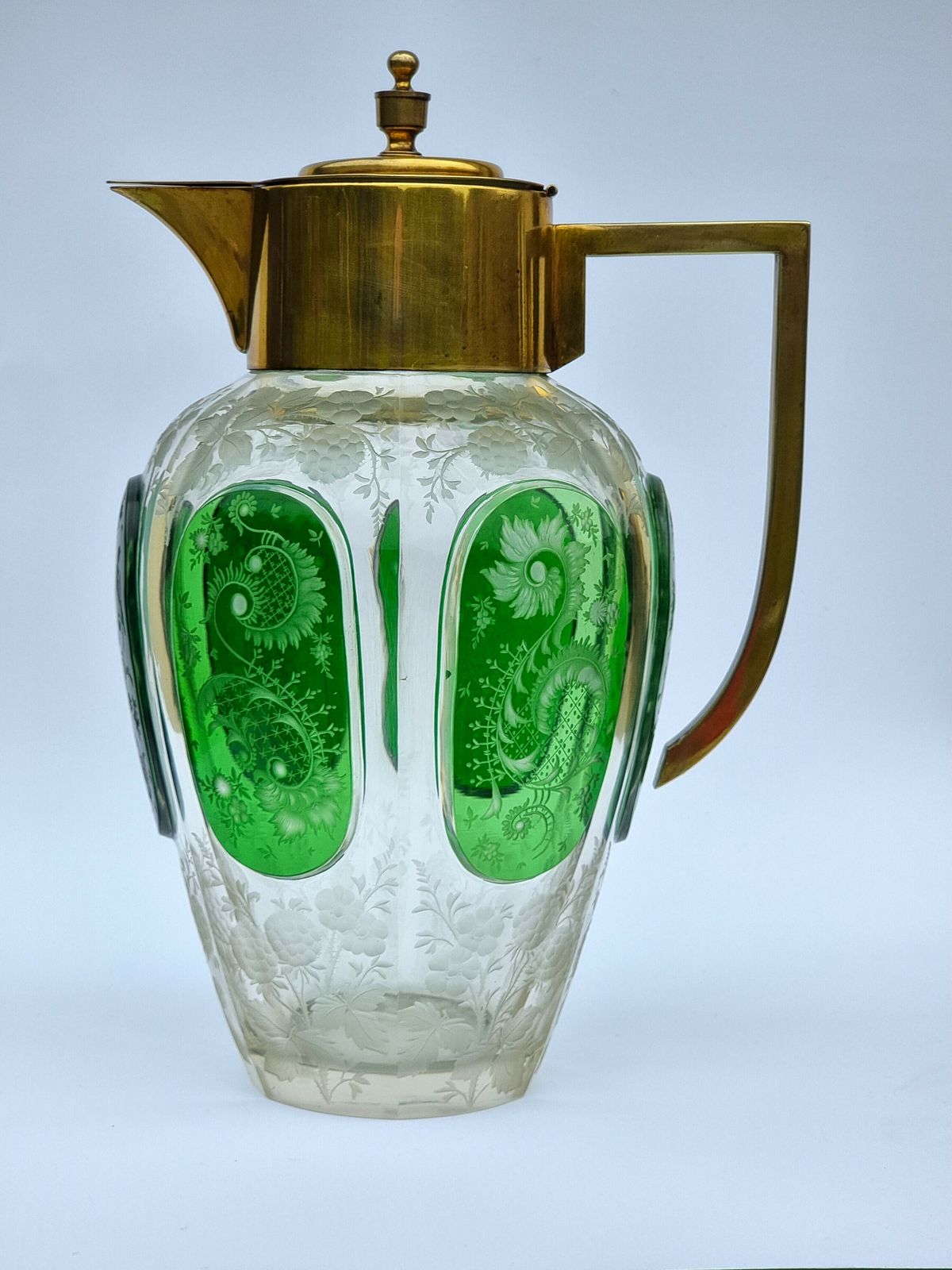 19th Century Bohemian Glass Claret Jug With Finely Cut Green Glass Panels Circa 1890 photo 1295.0