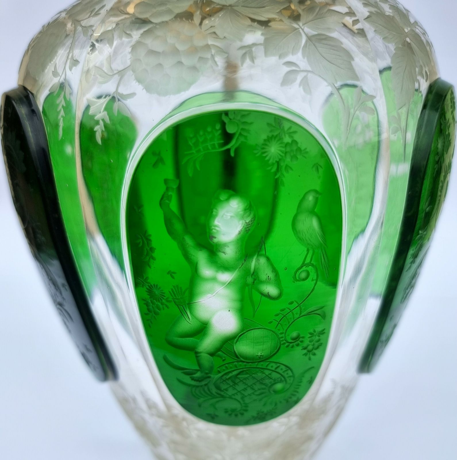 photo vinterior 19th Century Bohemian Glass Claret Jug With Finely Cut Green Glass Panels Circa 1890