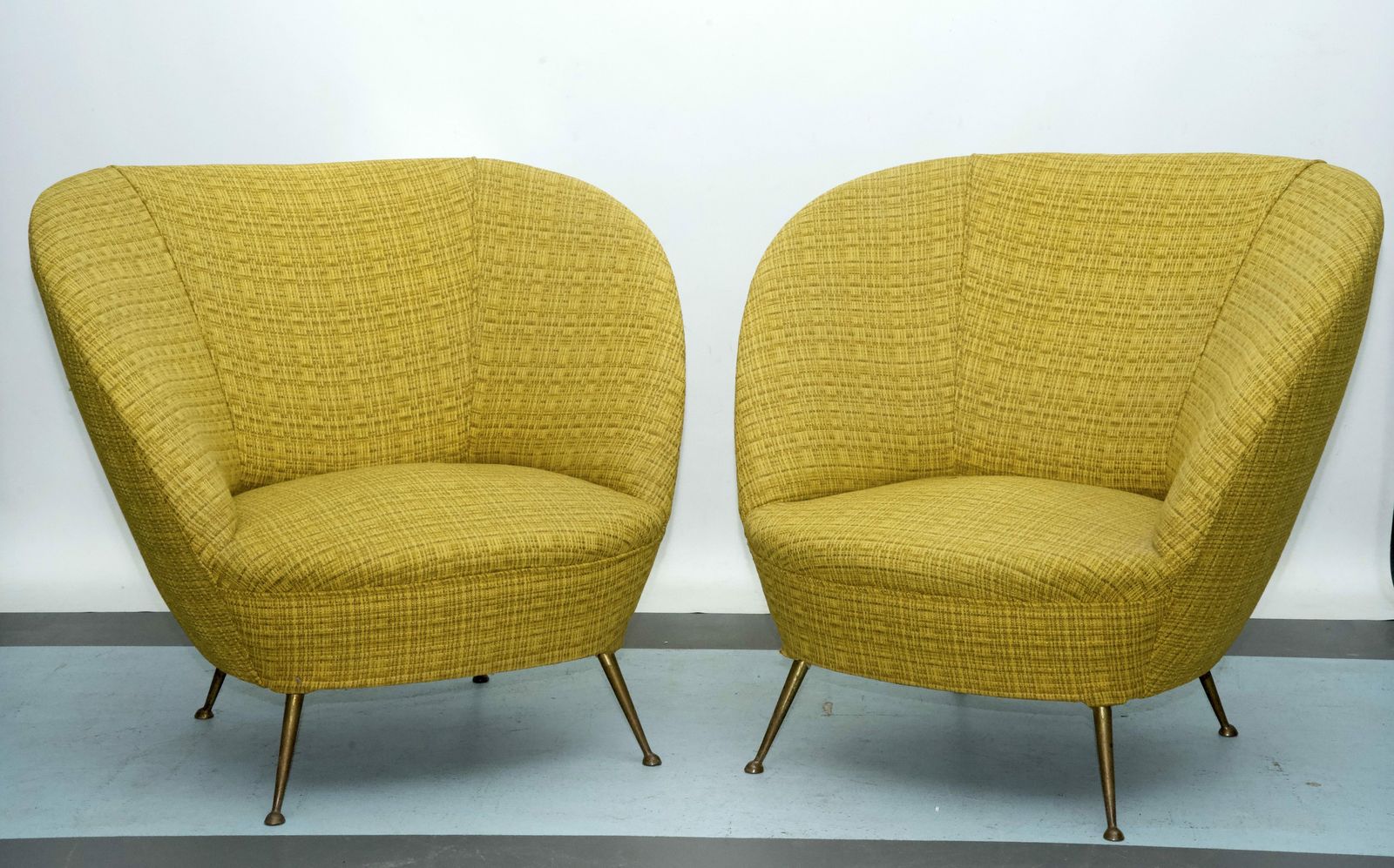 Pair Of Ico Parisi Style Armchairs In Original Fabric, Italy, 1950s