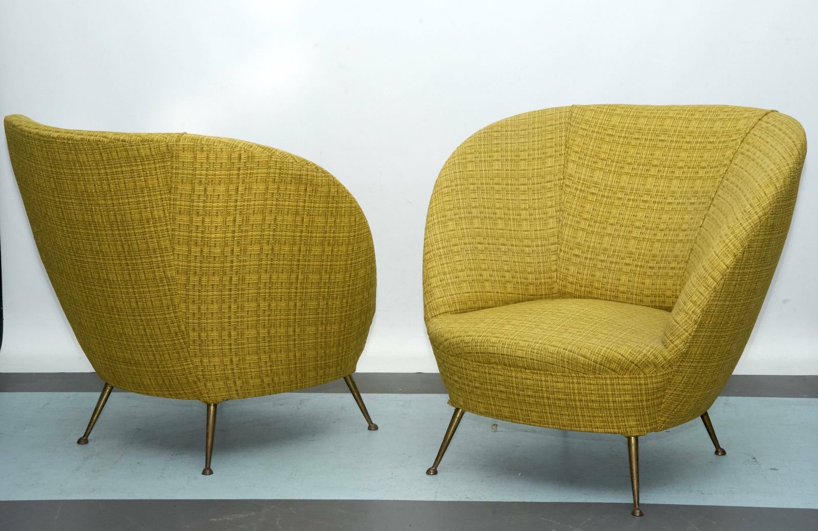 Furniture Pair Of Ico Parisi Style Armchairs In Original Fabric, Italy, 1950s photo