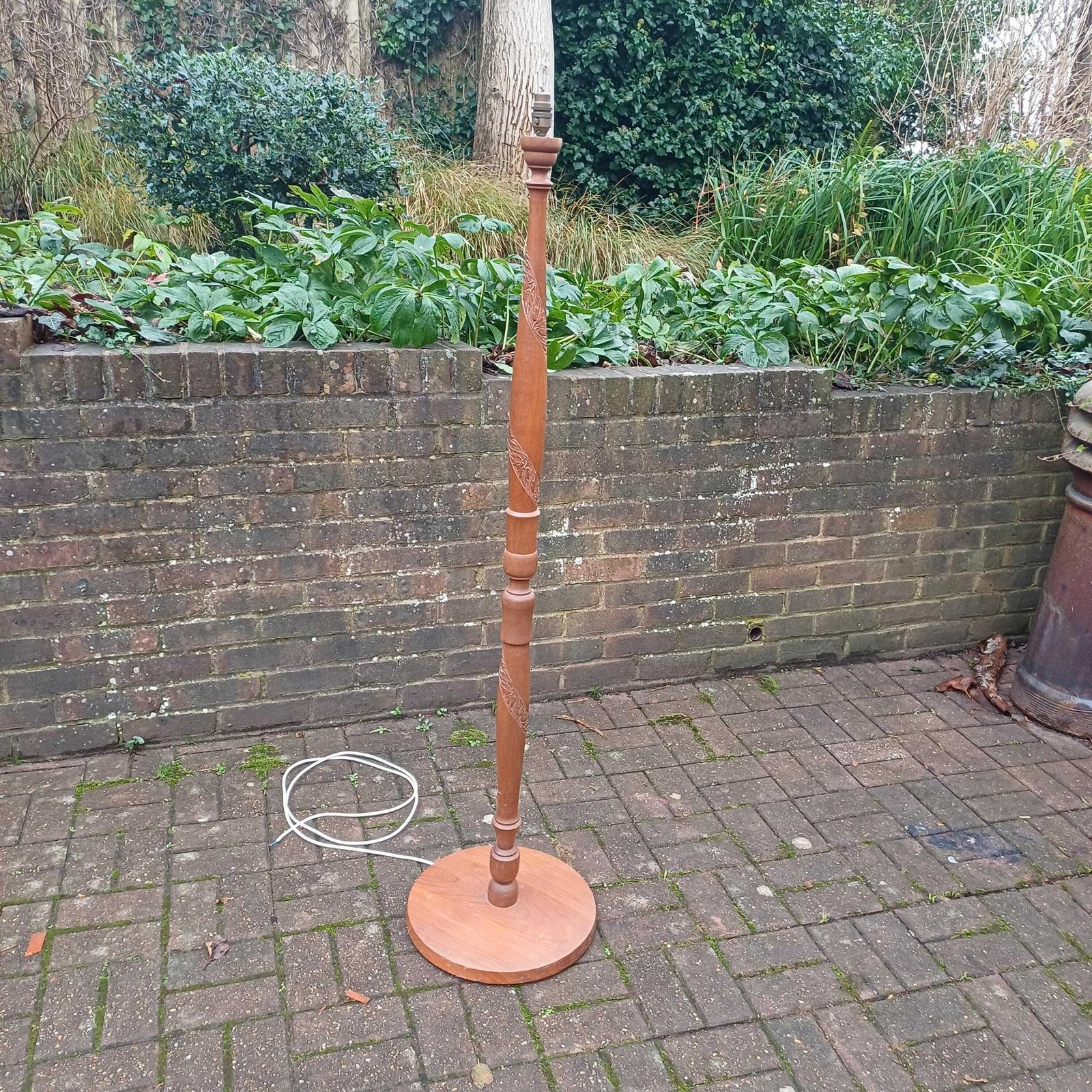 Vintage 60’s Teak Standard Lamp Fantastic Spiral Carved Decoration. photo buy