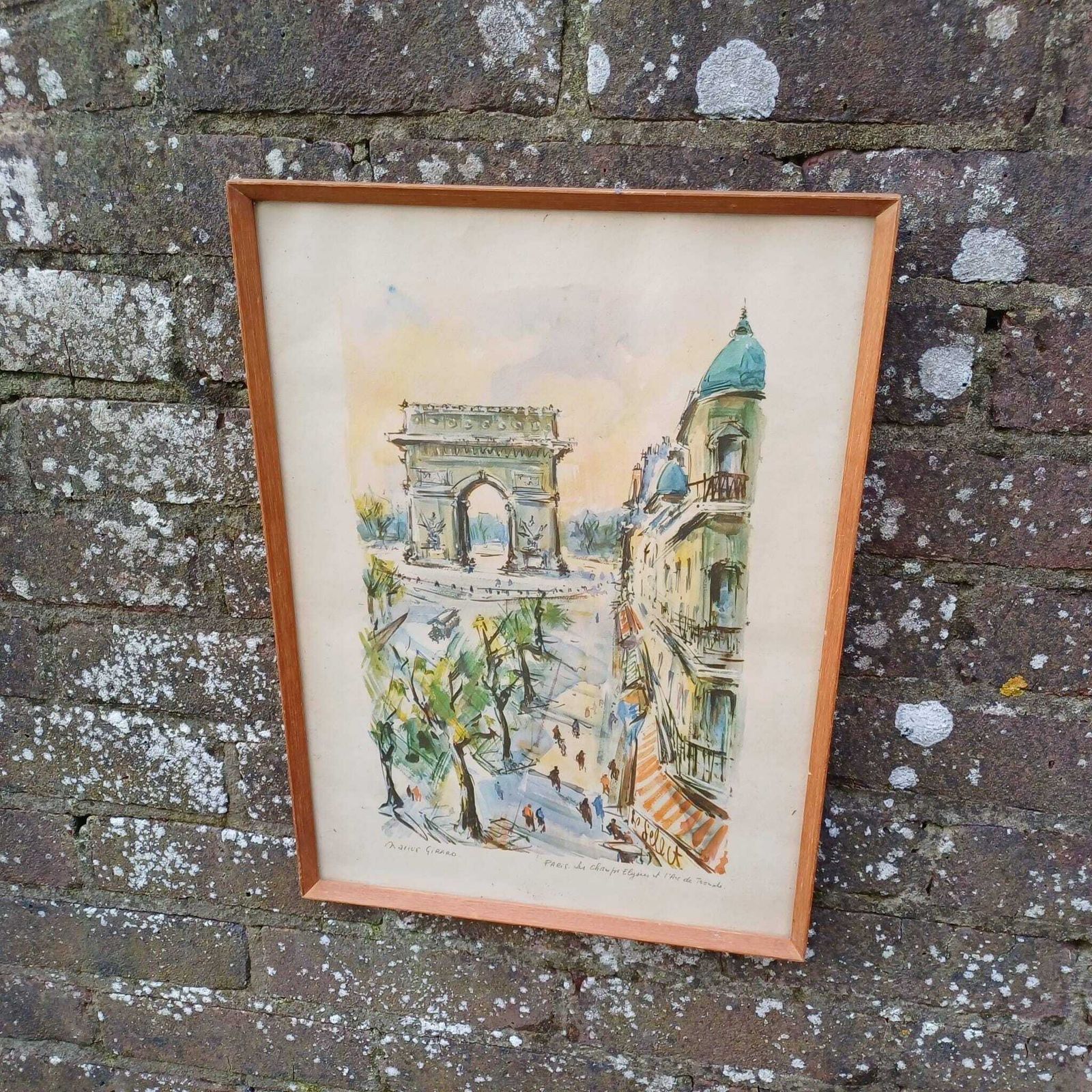 Retro Print Of Marius Girard Paris Water Colour   Mid Century Retro Painting, Vintage Frame Les Champs Elysees Arc De Triomphe (46cm X 33cm) photo furniture
