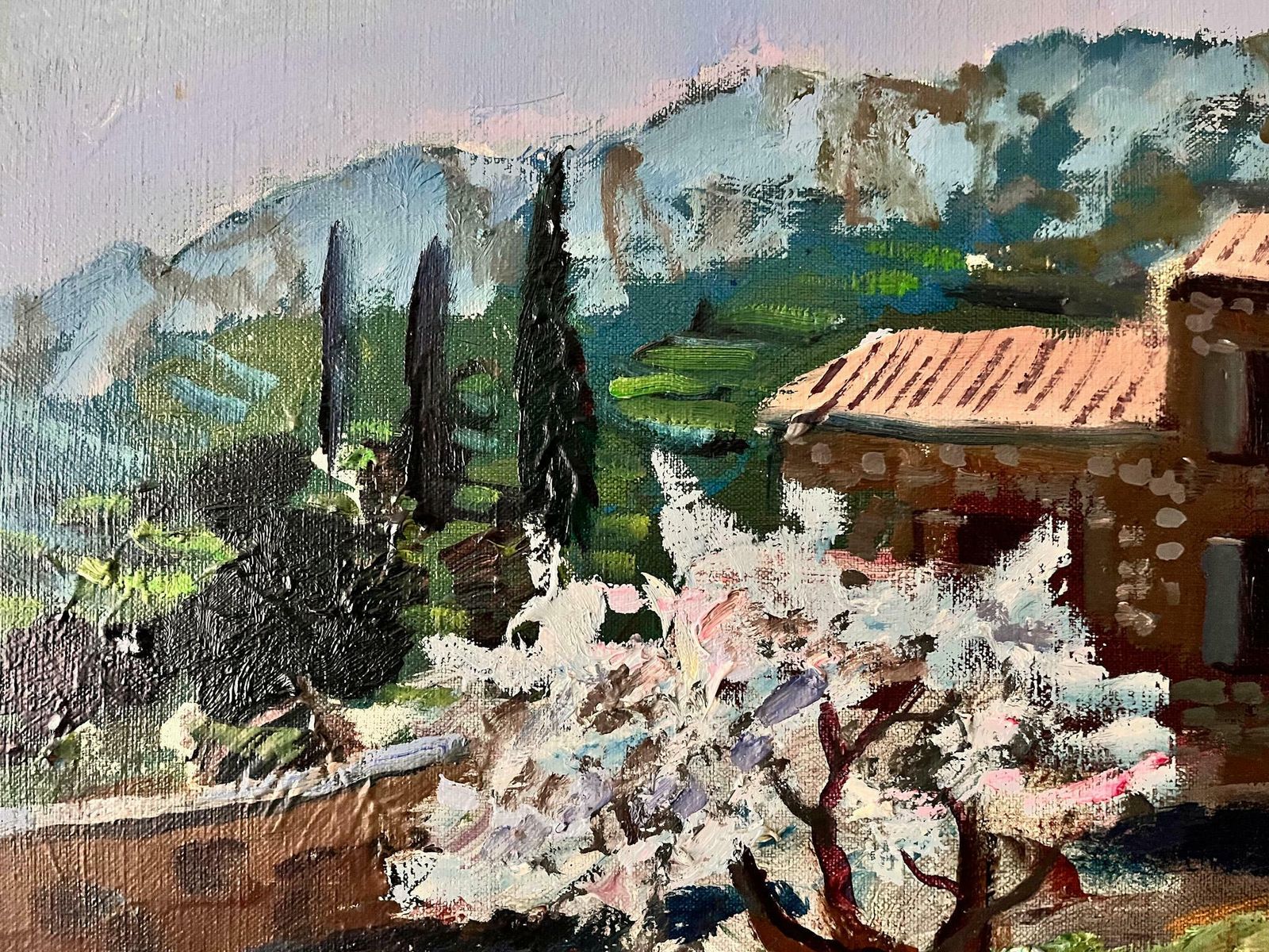 photo furniture Mediterranean Landscape, Swedish Oil On Canvas, Signed Bertil Wahlberg