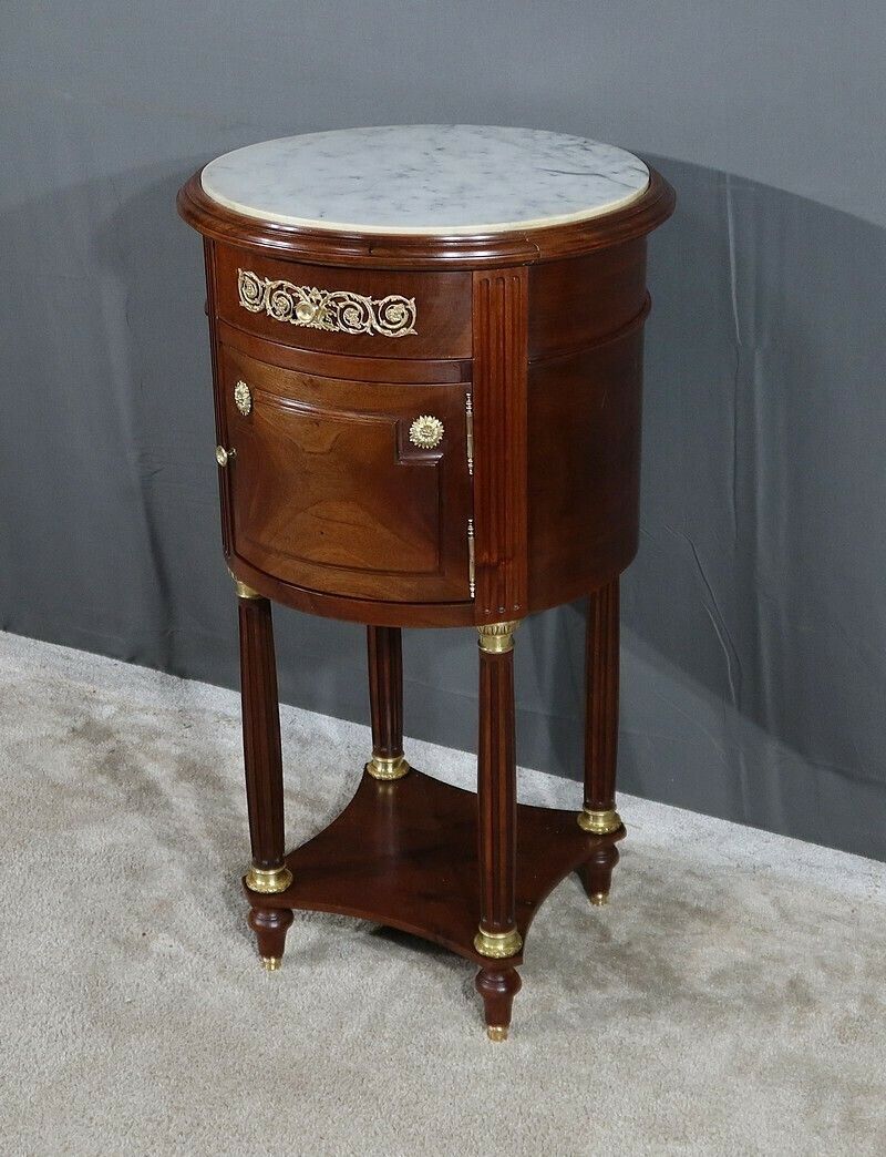 Small Mahogany Drum Table, Louis XVI Style – Late 19th Century