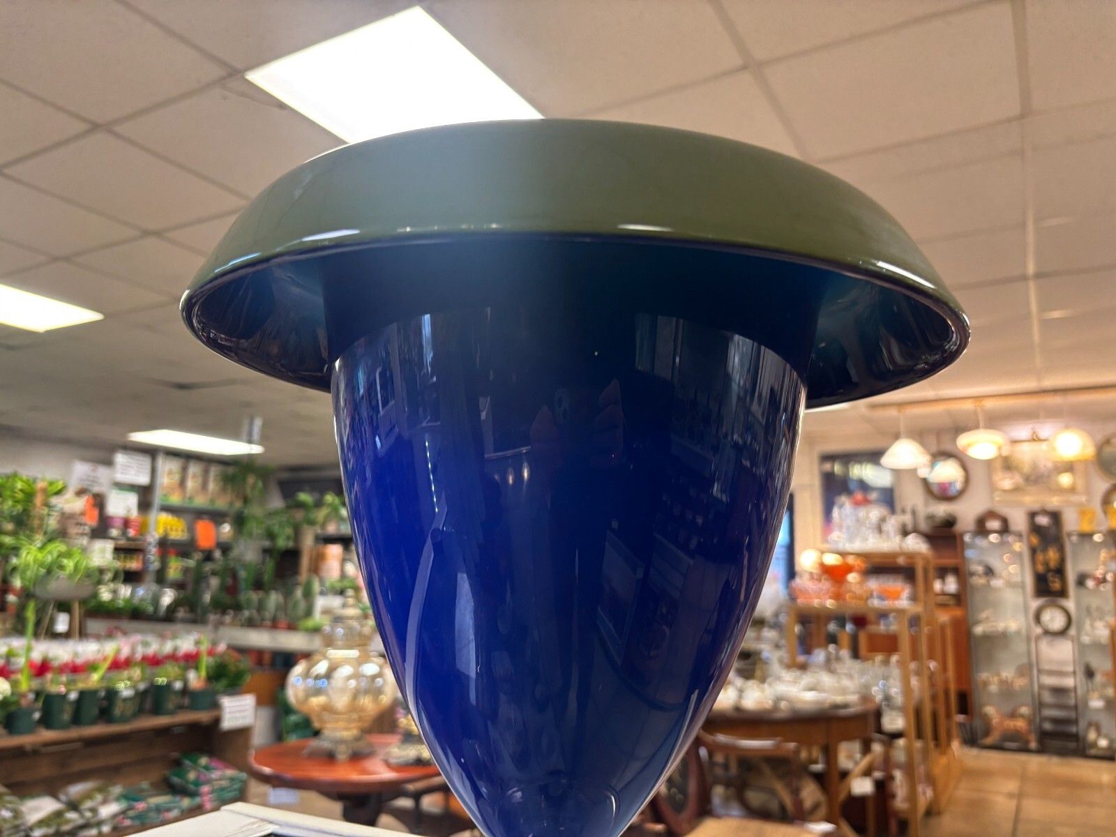Unusual Large Hand Blown Blue & Green Glass Vase With Clear Base photo Home Decor