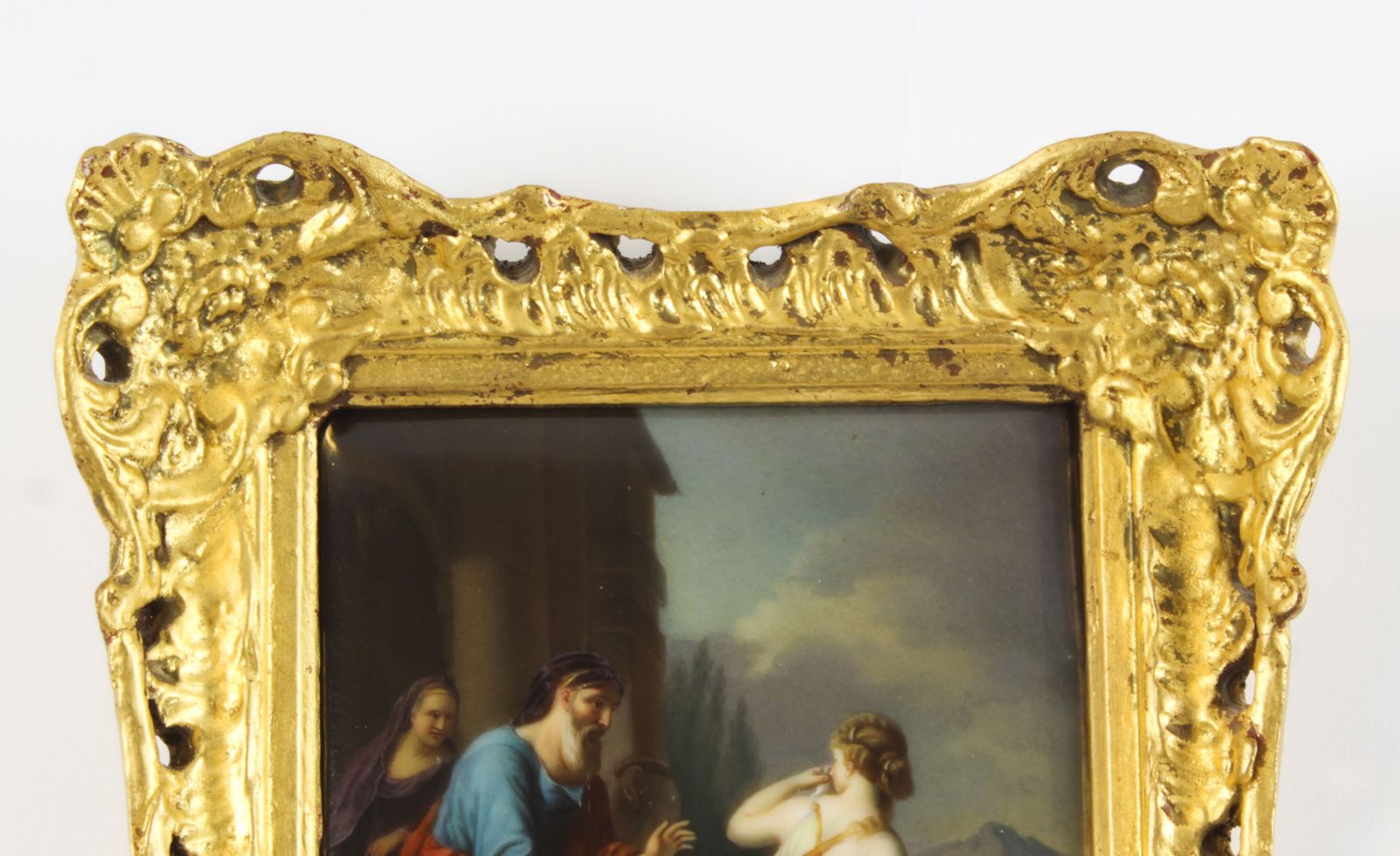 Antique Porcelain Plaque In Gilded Frame Of Abraham19th C photo vinterior