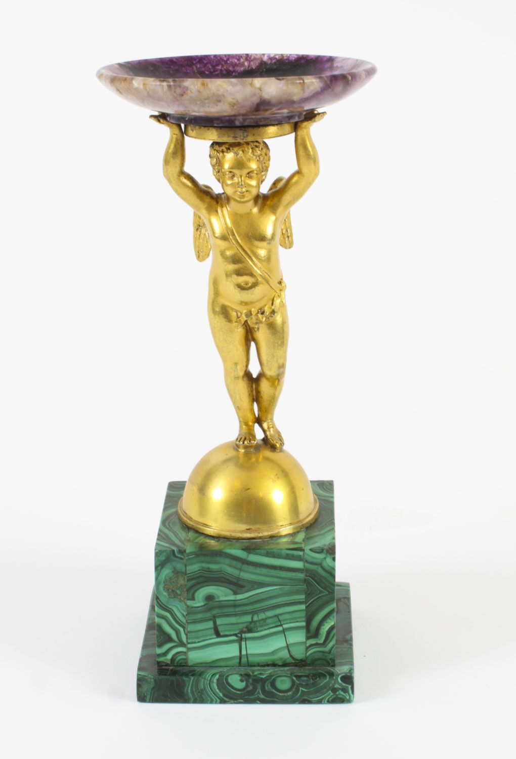 Antique Regency Ormolu Cherub Tazza With Malachite & Blue John 19th C photo for sale