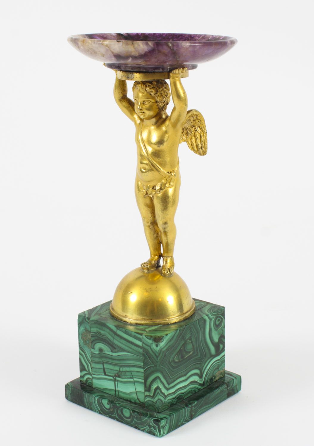 Antique Regency Ormolu Cherub Tazza With Malachite & Blue John 19th C photo Art