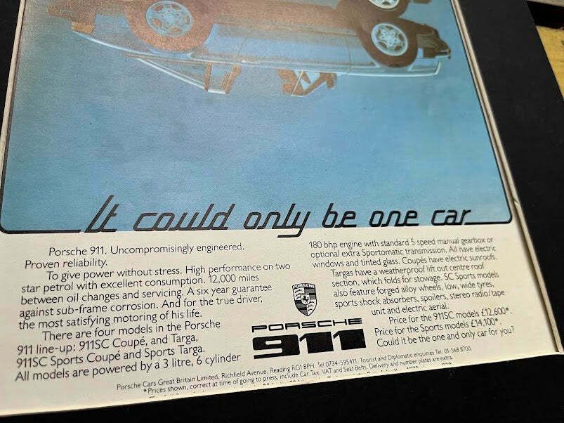 Vintage Porsche 911 Targa Advertising Print 1976 photo furniture