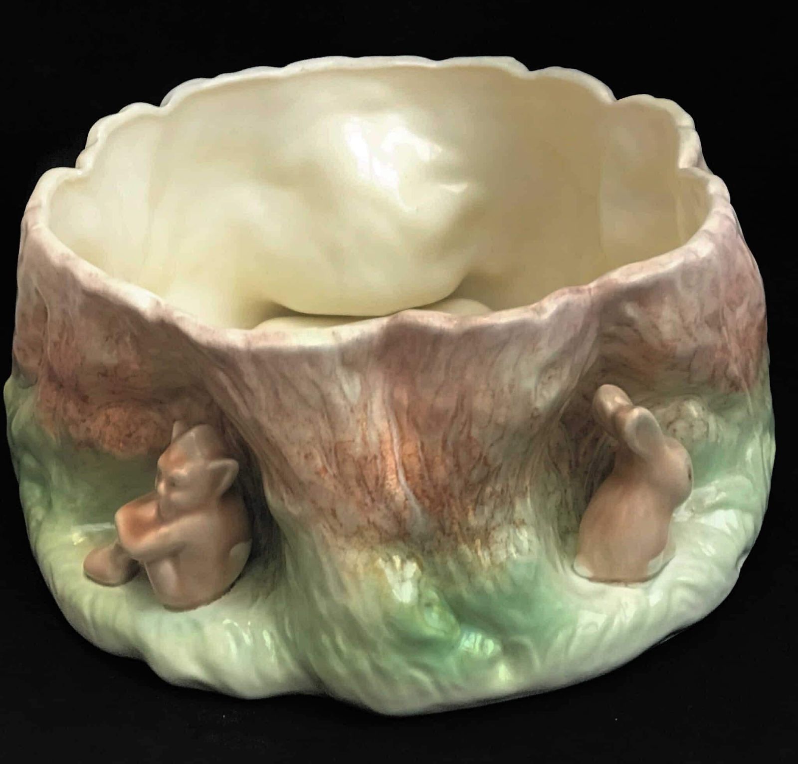 English Jardinière Barbotine Planter Centerpiece Cache Pot Sylvac Rabbit And Pixie Jardinaire 1514 Gift Majolica Eggs Container Fruits Cup