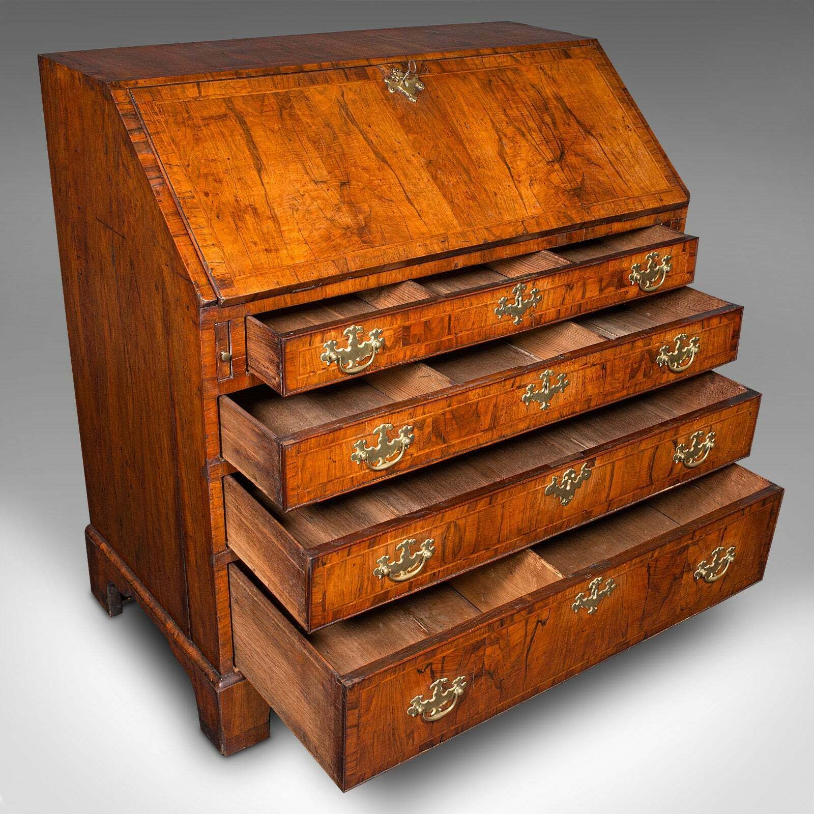 Antique Gentleman's Bureau, English, Walnut, Writing Desk, Secretaire, Georgian photo for sale