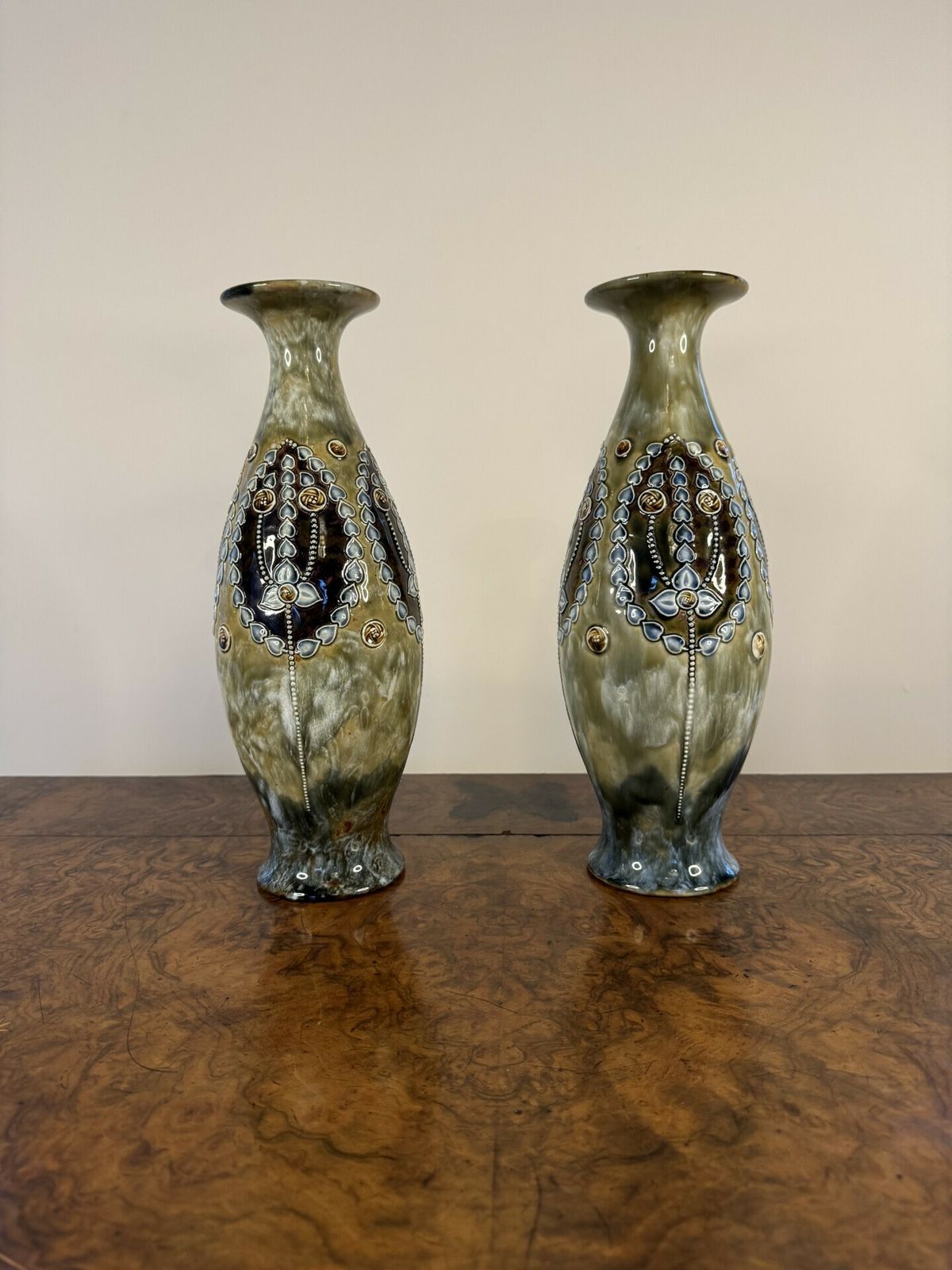 Elegant Quality Pair Of Art Nouveau Royal Doulton Shaped Vases photo furniture