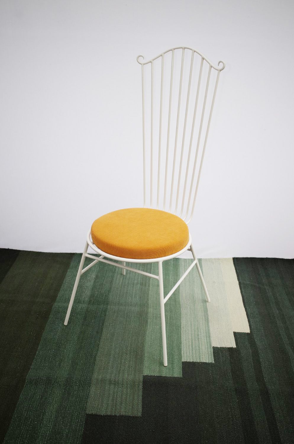 photo for sale 2 X Vintage Metal Garden Chair With Yellow Cushion 1950s