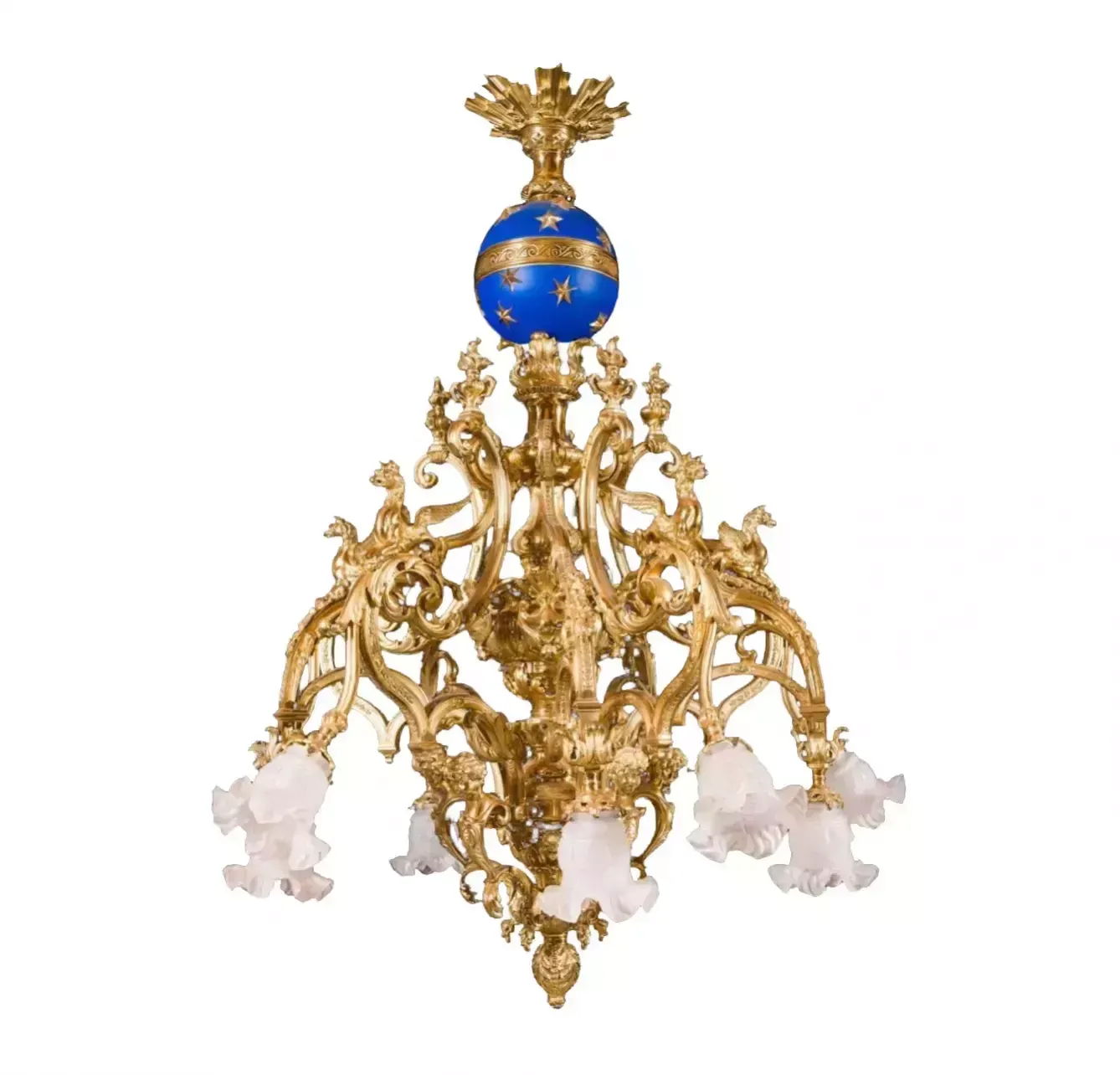 French Gilded Bronze Chandelier Napoleon III. XIX Century.