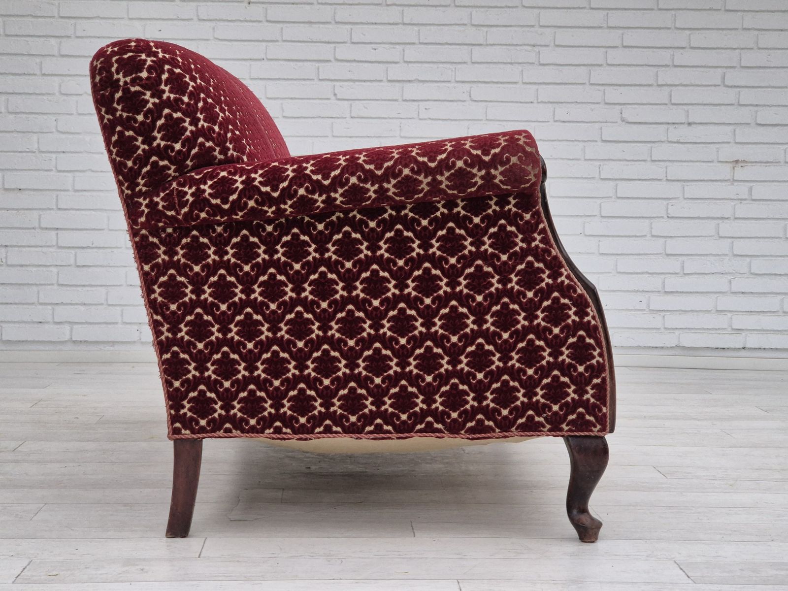 1950s, Danish 3 Seater Sofa, Original Condition, Furniture Velour, Beech Wood. photo Furniture