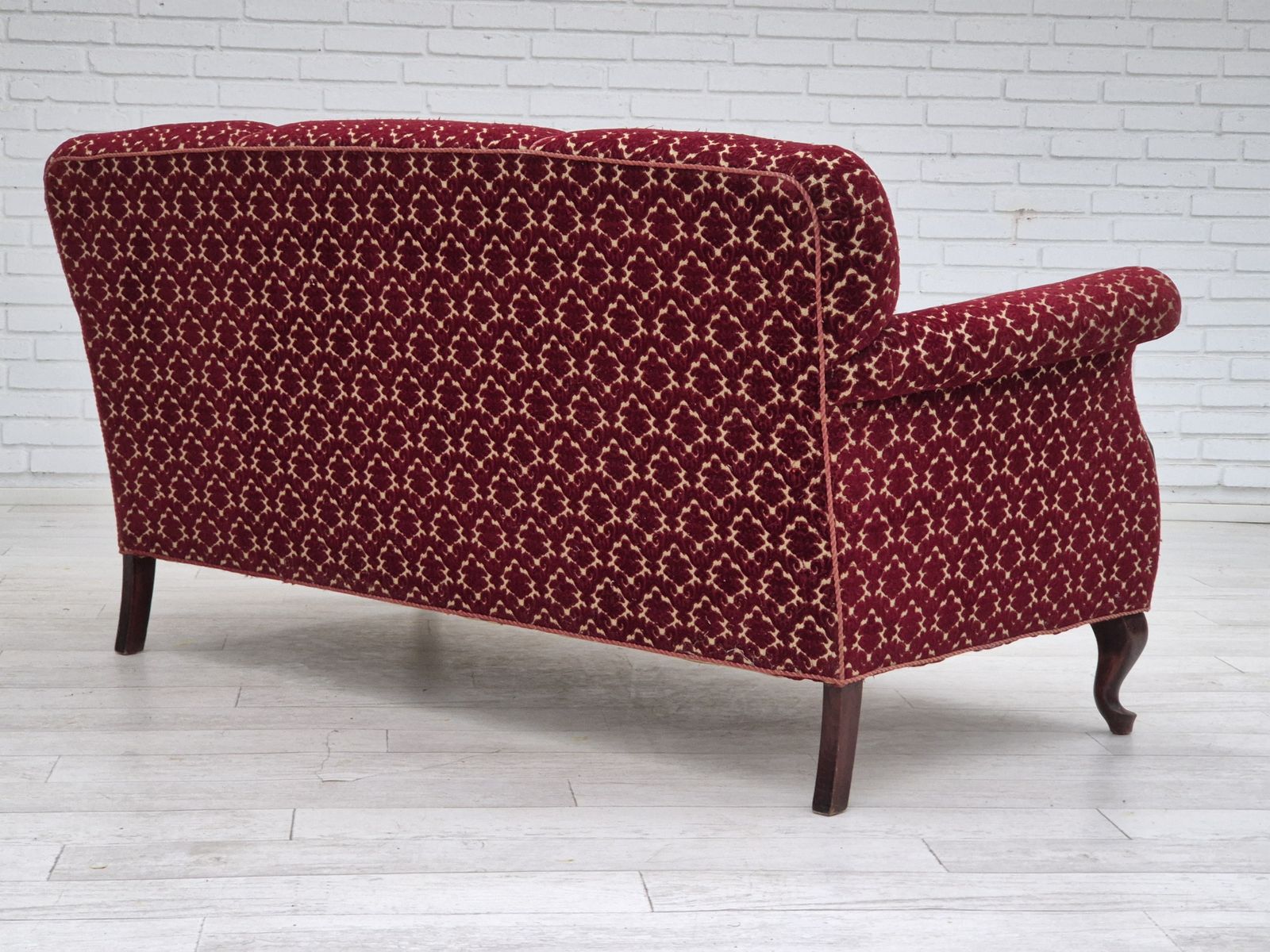 1950s, Danish 3 Seater Sofa, Original Condition, Furniture Velour, Beech Wood. photo vintage
