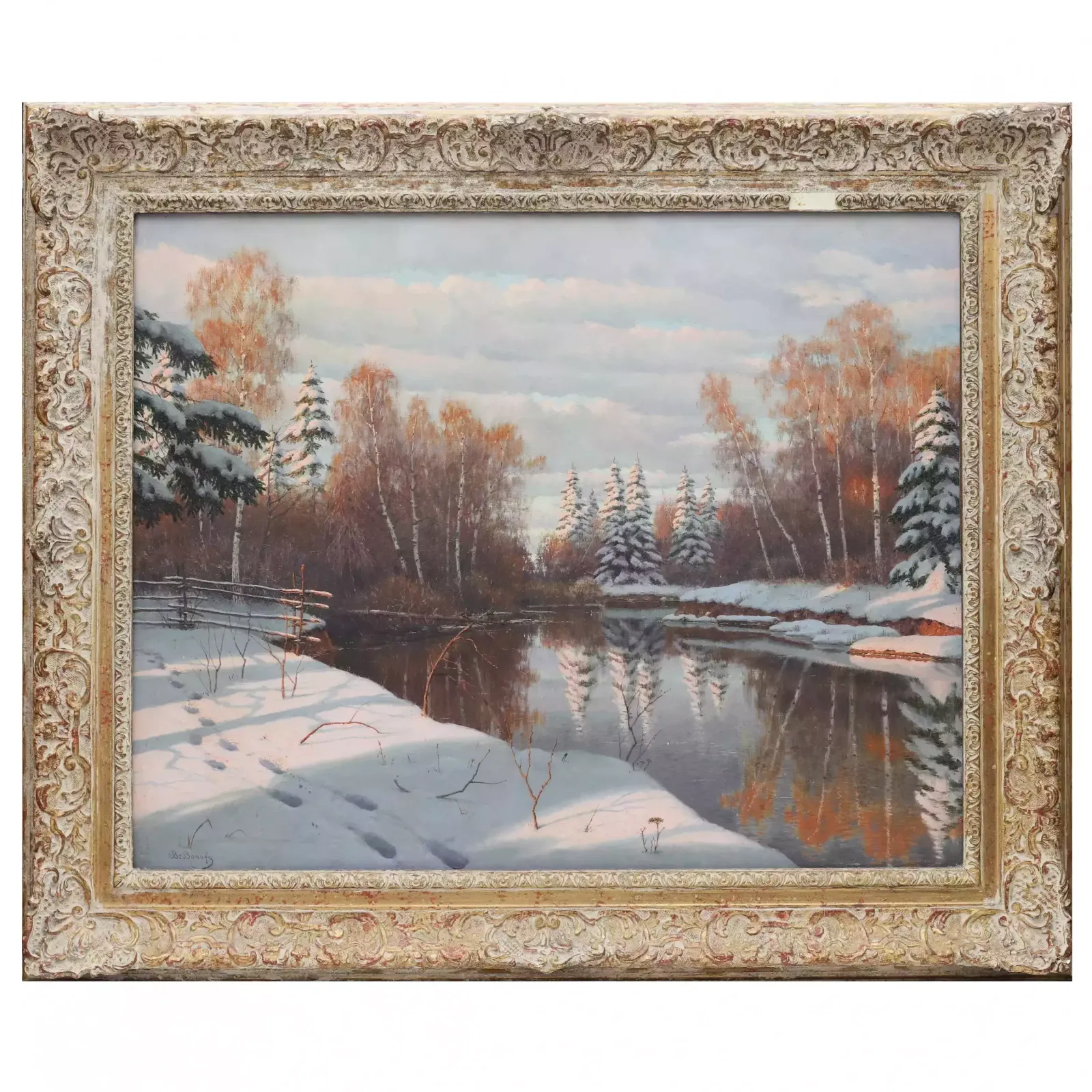 Winter Landscape. River Bank In Winter. Boris Bessonov (1862 1934)