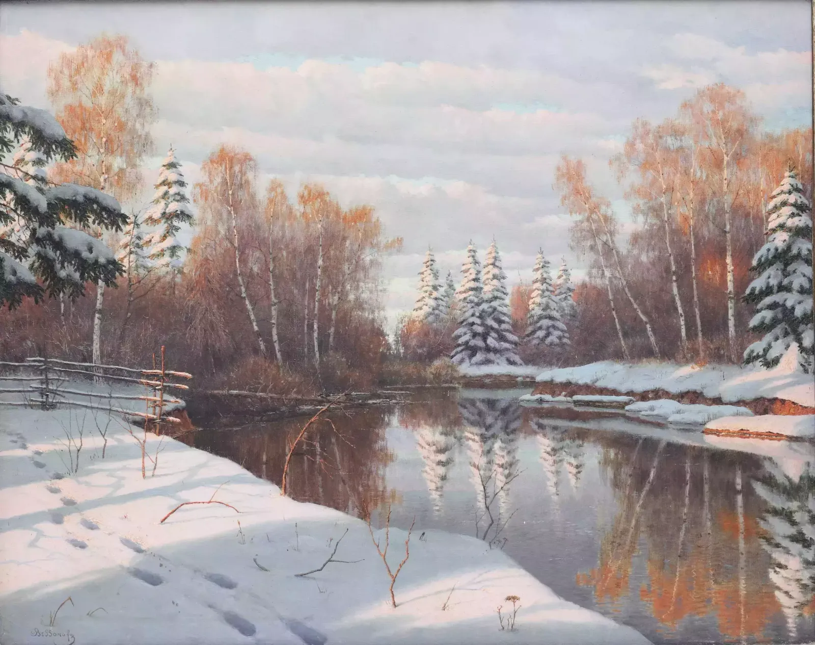 Winter Landscape. River Bank In Winter. Boris Bessonov (1862 1934) photo furniture
