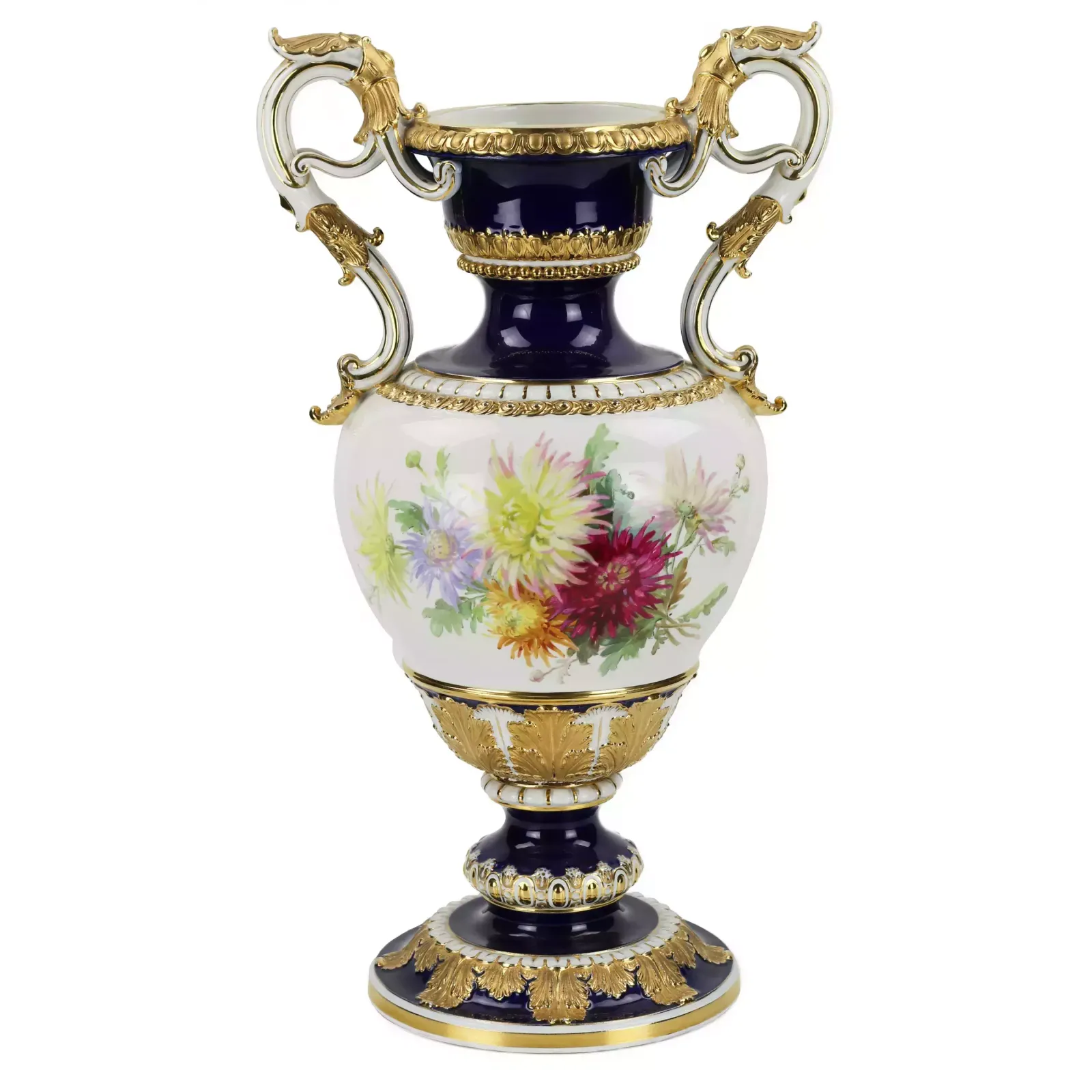 Large Salon Vase With Flowers. Ernst August Leuteritz. Meissen 19th Century