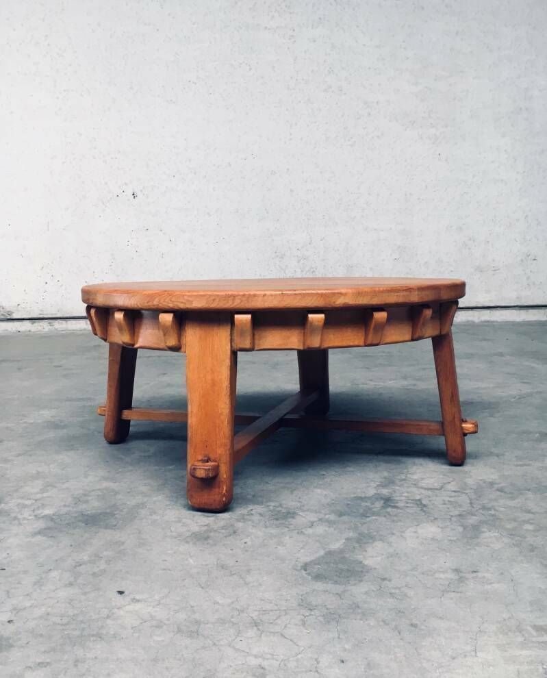 Brutalistisch Vormgegeven Handgemaakte Eiken Salontafel, Nederland, Ca. Jaren 1950 photo vintage