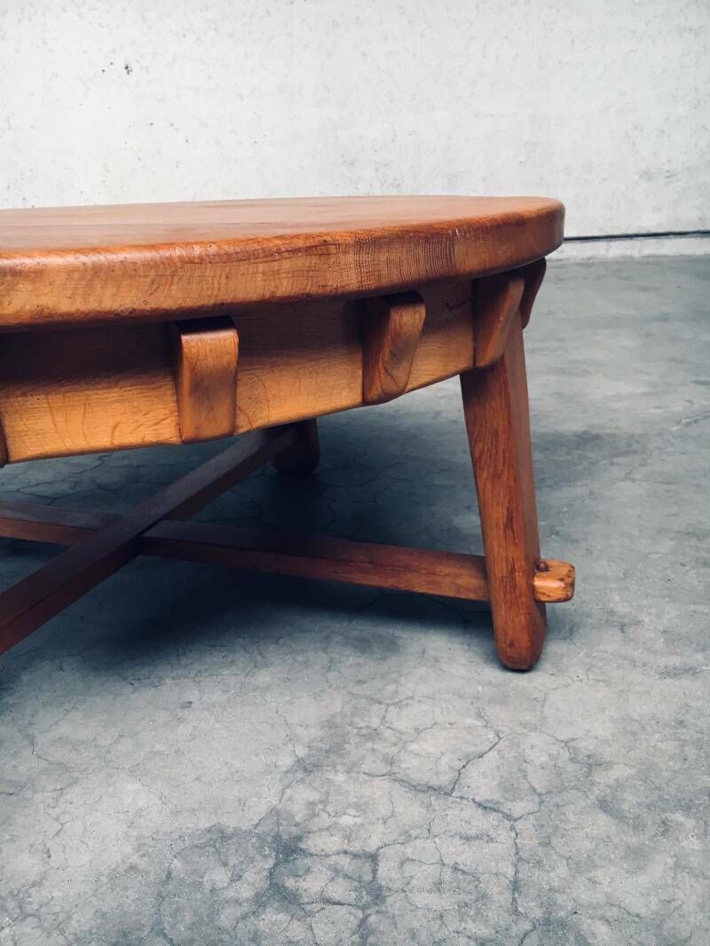 photo vinterior Brutalistisch Vormgegeven Handgemaakte Eiken Salontafel, Nederland, Ca. Jaren 1950
