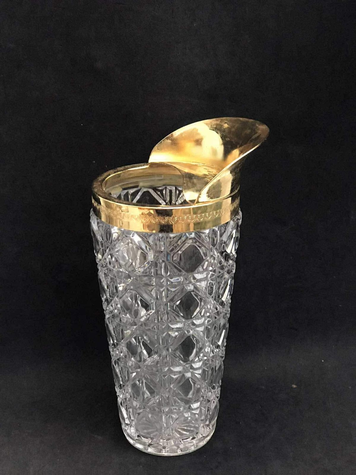 Crystal Pitcher Cocktail Heavy Crystal Golden Rim Mid Century Barware Mixology Tools Bar Cart Hollywood Regency Golden Bar Gift For Him photo Home Decor