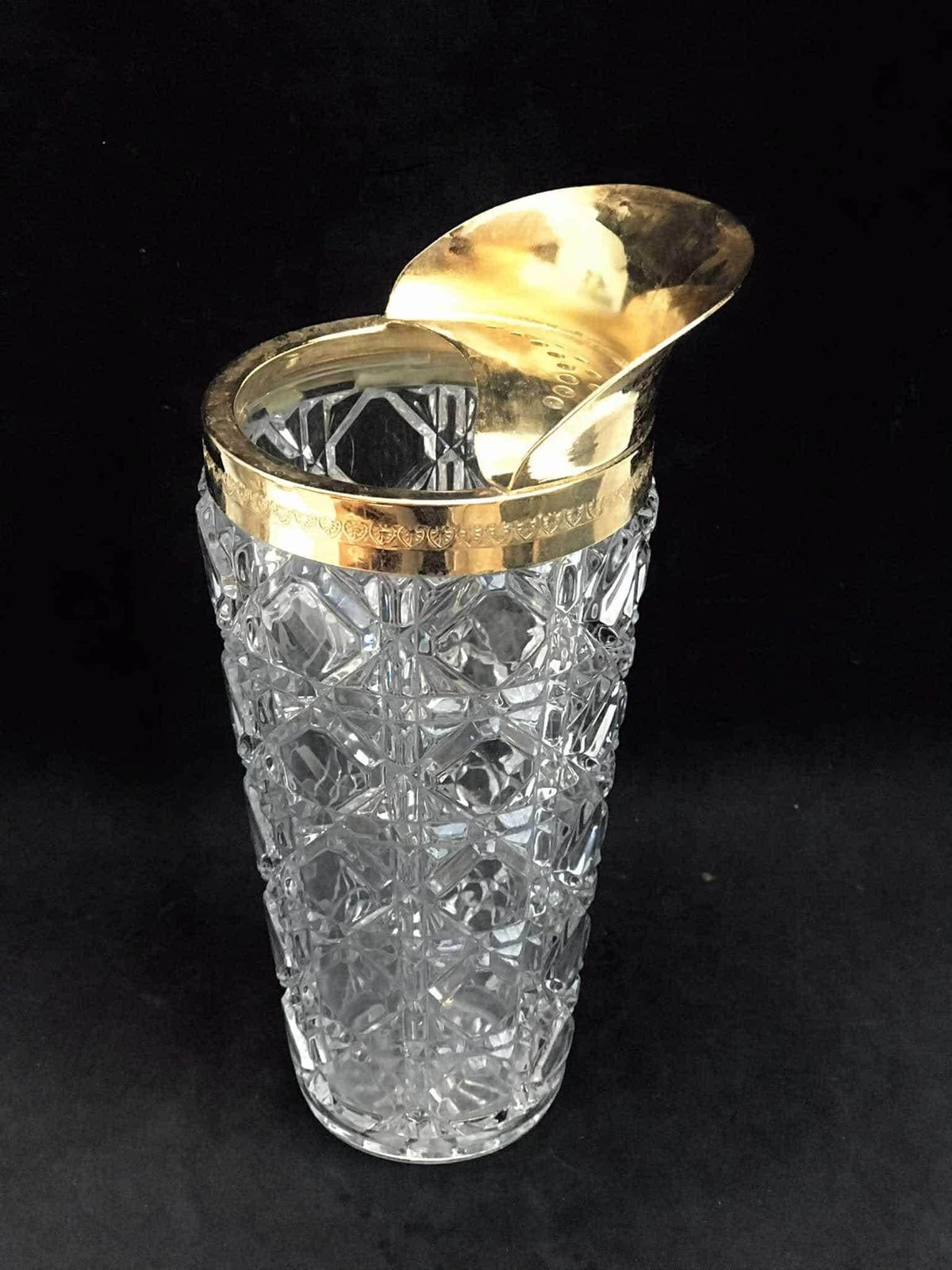 photo for sale Crystal Pitcher Cocktail Heavy Crystal Golden Rim Mid Century Barware Mixology Tools Bar Cart Hollywood Regency Golden Bar Gift For Him