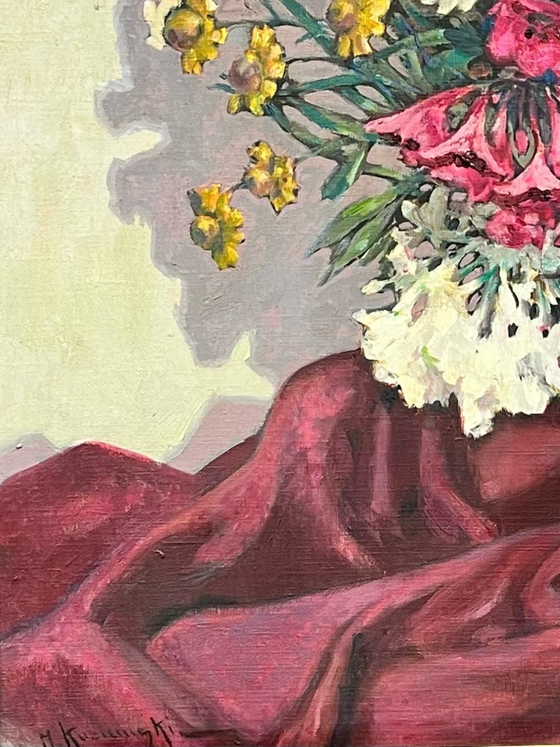 1960's Europen Oilhuge 1960's European Still Life Burst Of Color Flowers In Vase photo Art