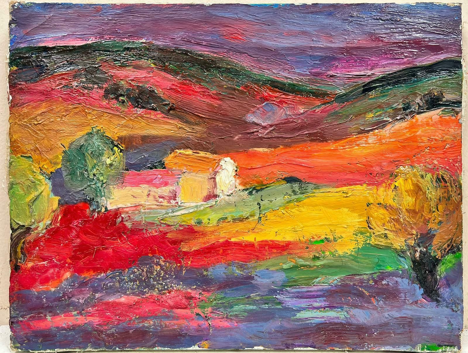 French Mid Century Mid 20th Century French Expressionist Oil Provence Purple Orange Gold Yellow1950's photo furniture